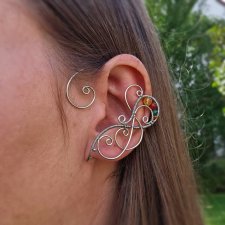 Oryginalne nausznice kolczyki cytryn i kolorowe agaty zausznice wire wrapping