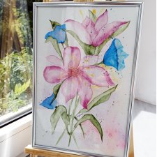 Akwarela w srebrnej ramce Bukiet  20,5*30,5 cm