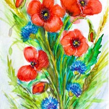 Maki i chabry Original Akwarela A4