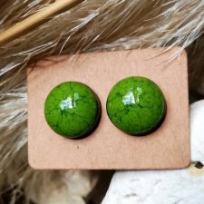 ZIELONE KOLCZYKI NA SREBRNYCH SZTYFTACH ceramika & sztyfty stal szlachetna KOLOROWA BIŻUTERIA HANDMADE biżuteria autorska GAIA-CERAMIKA