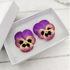 Kolczyki sztyfty bratki  28 mm w odcieniach fioletowo-żółtych