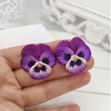 Kolczyki sztyfty bratki  28 mm w odcieniach fioletowo-żółtych