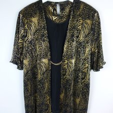 Czarno złota bluzka vintage drobniutko plisowana / 50