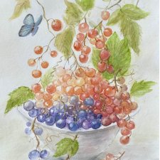 Winogrona i biedronka 42/30cm Original Akwarela A3
