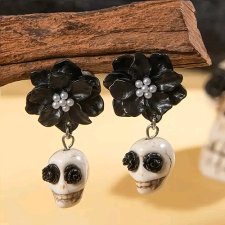 Kolczyki na halloween, czaszki Tim Burton