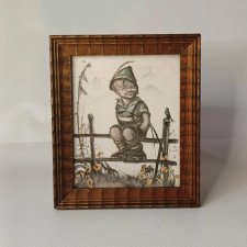 Stary obrazek w drewnianej ramce vintage