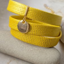 YELLOW BELT- bransoletka skóra i srebro złocone 24K