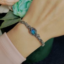 Bransoletka Labradoryt Niebieski sztywna stal chirurgiczna handmade wirewrapping