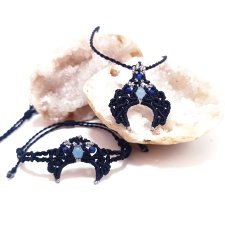 LUNULA jadeit lapis lazuli w makramie słowiański księżyc komplet pleciony