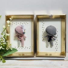 Komplet szydełkowych laleczek voodoo w złotych ramkach prezent ślubny