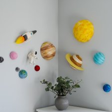 Kosmiczny zestaw 3D • Planety, rakieta, astronauta i księżyc • Montessori ozdoba na ścianę i sufit