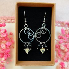 Kolczyki Jaspis Dalmatyński i Onyks stal chirurgiczna handmade wirewrapping