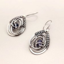 Kolczyki ze srebra próby 925 iolit ręcznie robiona, wyjątkowa biżuteria artystyczna w stylu boho, wire wrapping