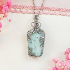 Naszyjnik Amazonit stal chirurgiczna wisiorek handmade wirewrapping