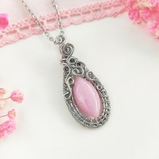 Naszyjnik Jadeit Różowy stal chirurgiczna wisiorek handmade wirewrapping