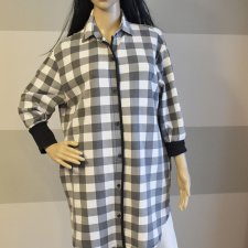 Długa koszula w kratę biało–szarą, bawełna, L/XL