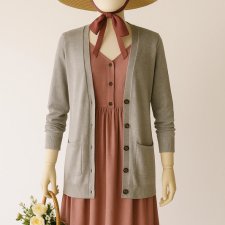 Długi kardigan szary długi oversize boyfriend S M retro Cottage