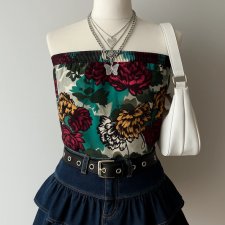 Vintage y2k kwiatowy top tuba bluzka floral print Coquette