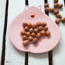 Miętowy talerzyk deserowy kot - Rękodzieło na prezent dla kociary - Lamabo Ceramics
