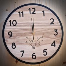 Drewniany zegar "classic", klasyczny z litego drewna, czarny okrągły zegar ścienny w stylu boho, rustykalny i ekologiczny śr. 40cm