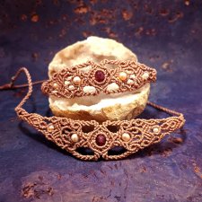 FLORENCJA ażurowy komplet pleciony z granatem i perłą makrama boho chic