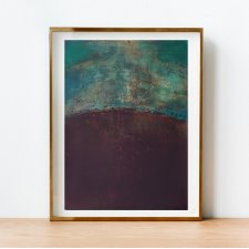 Obraz abstrakcyjny  – akryl na papierze, teal, turkus i brąz