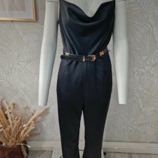 H&M elegancki damski kombinezon dekolt woda 42 XL satynowy kieszenie wesele chrzest