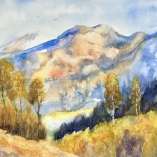 Jesień w górach 42/30cm, originalna akwareli A3