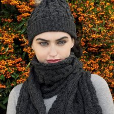 Zestaw CZAPKA + SZALIK 100% wełna Merino - grafit - UNISEX