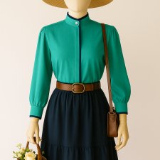 Vintage Ladies blouse,80s blouse,office blouse,Vintage Clothing, blouse bluzka koszula zielona