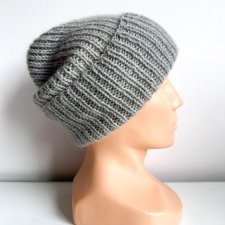 Ręcznie robiona czapka beanie AUREA G 100% Merynos plus moher i jedwab 940/4400 Szary Pył - od ręki