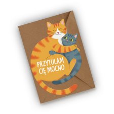 KARTKA WALENTYNKOWA Z KOTKAMI- PRZYTULAM CIĘ MOCNO