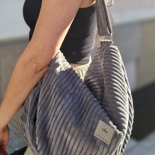 Sztruksowa torba hobo Szara