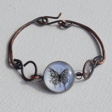Bransoletka z kutej oksydowanej miedzi - natura - motyl /1/