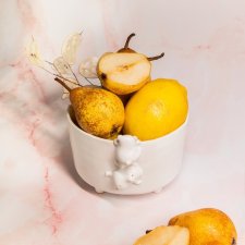 Biała miseczka śniadaniowa dwa misie - Polskie rękodzieło ceramiczne na prezent na owoce i drobiazgi - Lamabo Ceramics