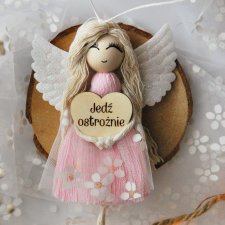 Zawieszka do samochodu Aniołek - Jedź ostrożnie - róż | Do auta