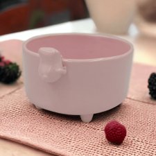 Rózowa miseczka śniadaniowa z misiem - Polskie rękodzieło na prezent - Lamabo Ceramics