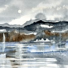 Surowa natura północy original akwareli A4