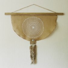 Makata, dekoracja ścienna z tkaniny i drewna, wabi-sabi /7/