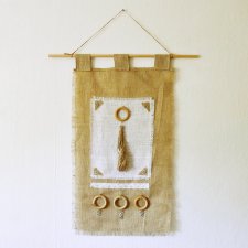 Makata, dekoracja ścienna z tkaniny i drewna, wabi-sabi /2/