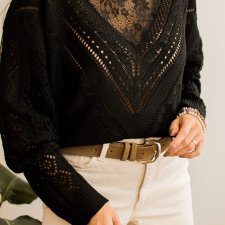 sweter z ażurem i koronką L