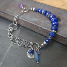Bransoletka z lapis lazuli, ametystem i szkłem afgańskim