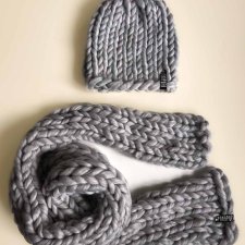 100% MERINO WELNA czapka i szalik w grubym splocie CHUNKY
