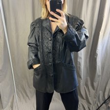 skórzany płaszcz vintage lata 80'te oversize