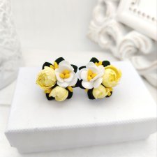 Kolczyki z piwonii i anemonów delikatne żółto-białe handmade