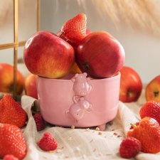 Rózowa miseczka śniadaniowa z misiem - Miseczka ceramiczna na owoce i drobiazgi. Polskie rękodzieło na prezent i dla Ciebie - Lamabo Ceramics