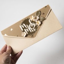 Kartka ślubna folder na pieniądze wiązana wstążka