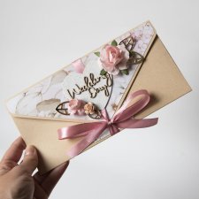 Kartka ślubna folder na pieniądze wiązana wstążka