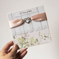 Kartka ślubna z wstążką glamour kryształki