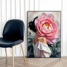 Plakat Dziewczyna z kwiatami- format 50x70 cm B2 różowy